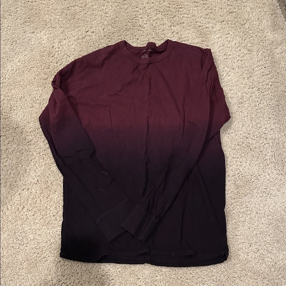 American Eagle Outfitters Burgundy and Black Gradient Long Sleeve Tee